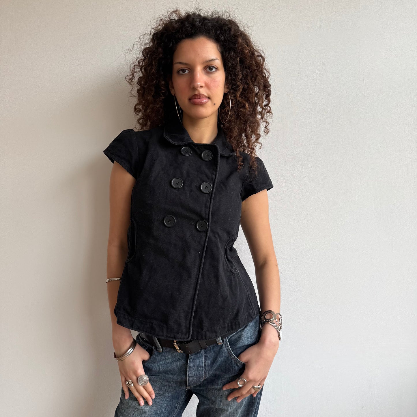 Black short sleeve peacoat - Size S