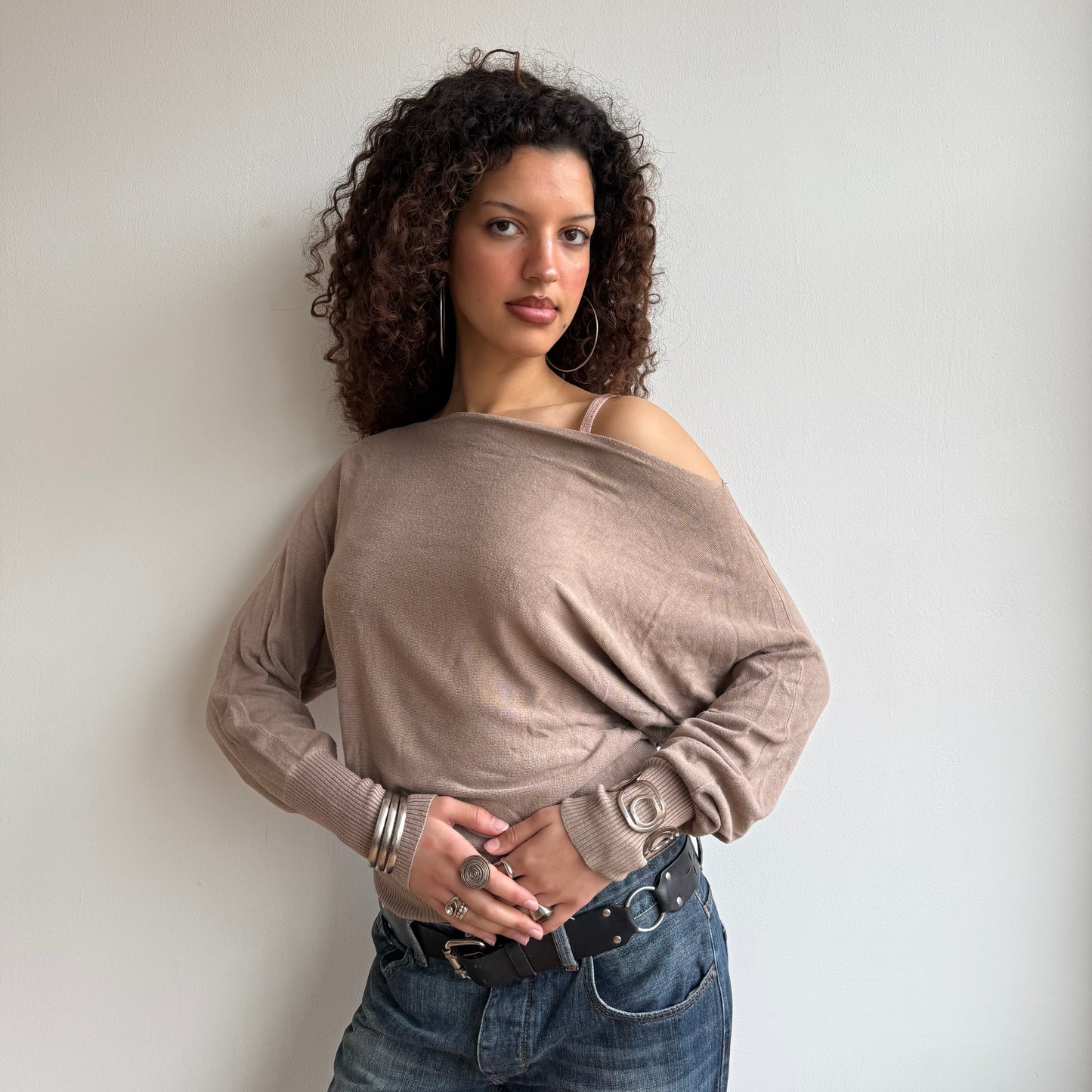 Beige slouchy knit jumper - Size M