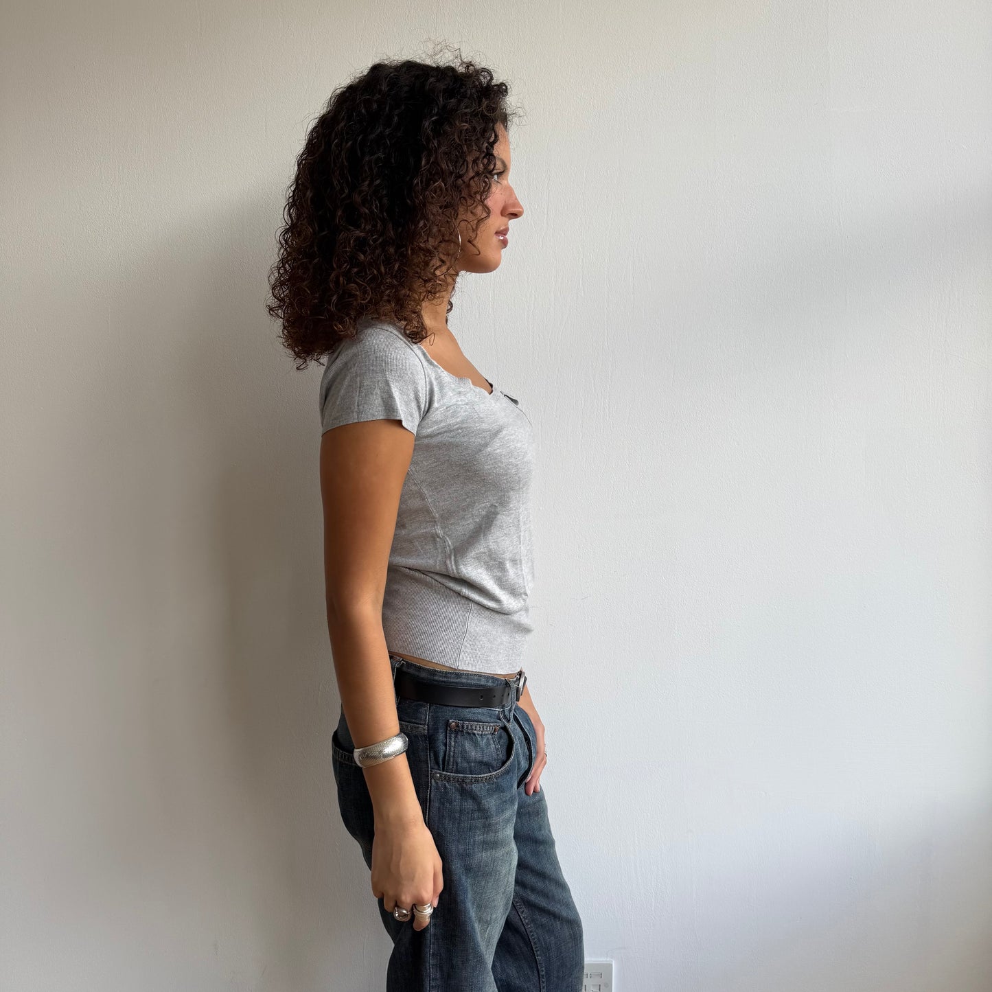 Short sleeve grey button knit - Size S
