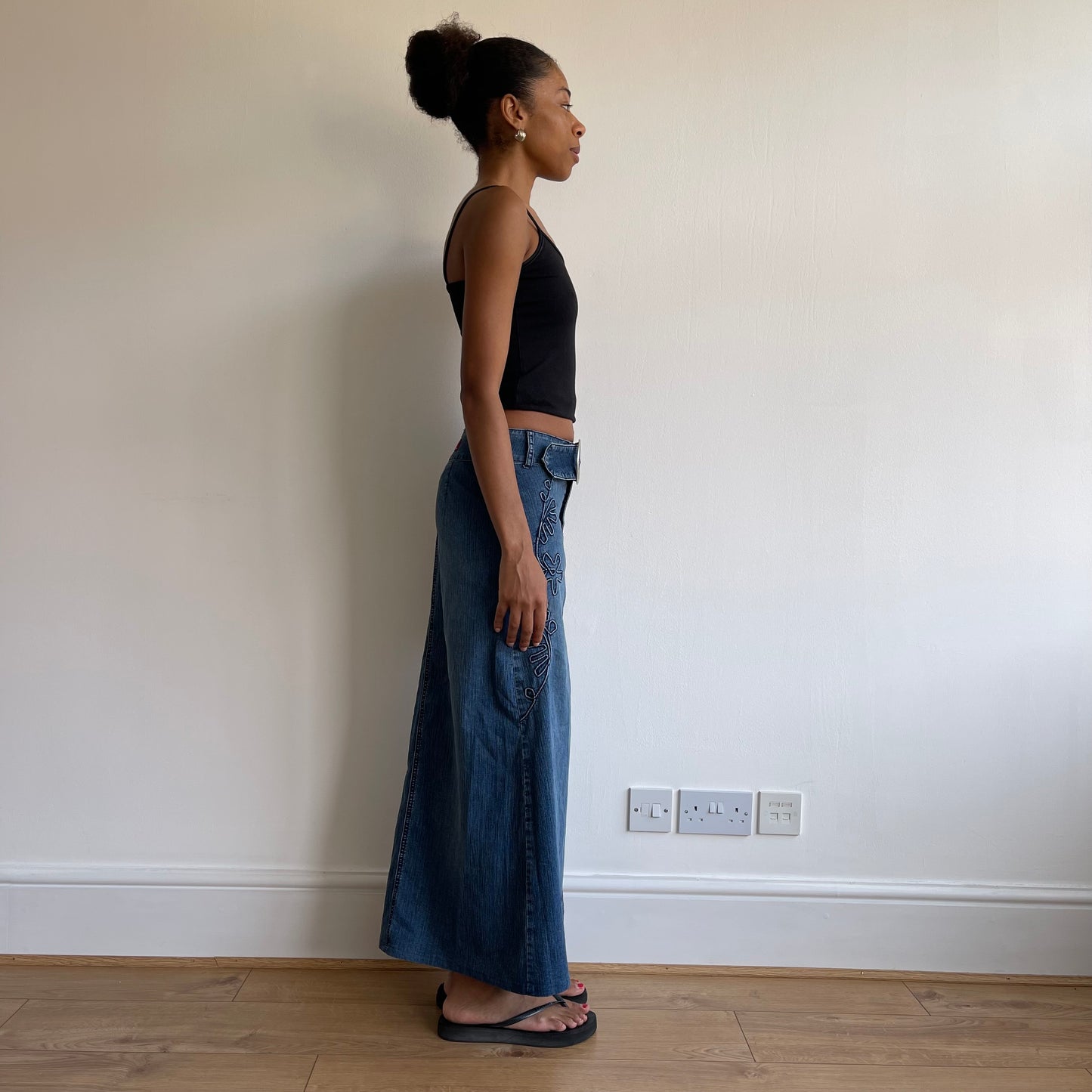 Denim belt midi skirt - Size XS