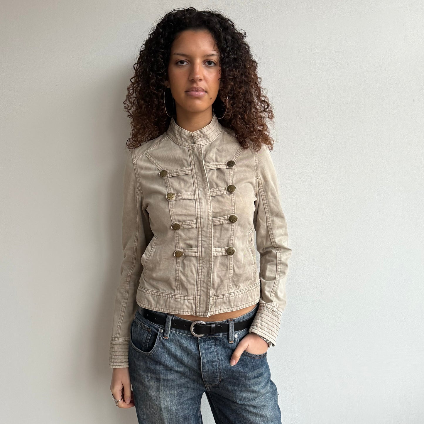 Beige zip up military jacket - Size S