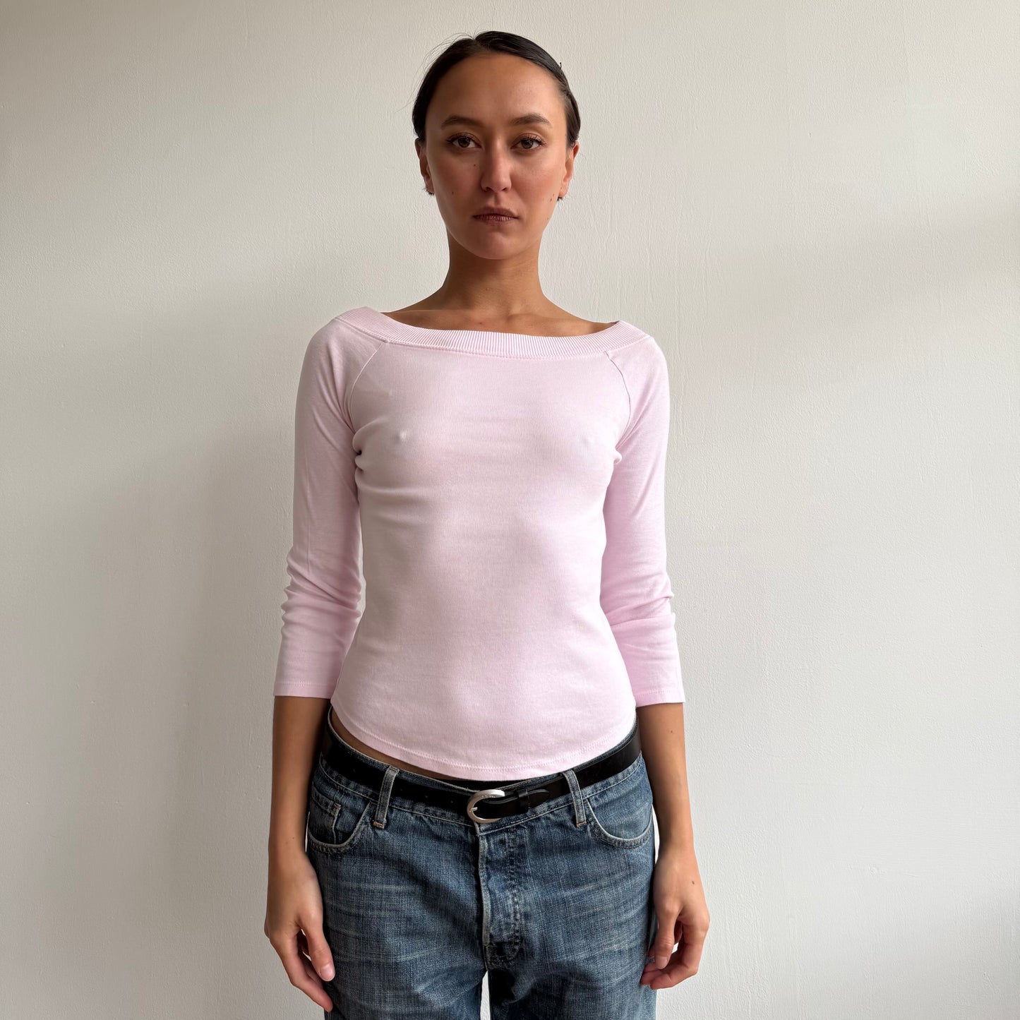 Pink 3/4 sleeve boatneck top - Size S
