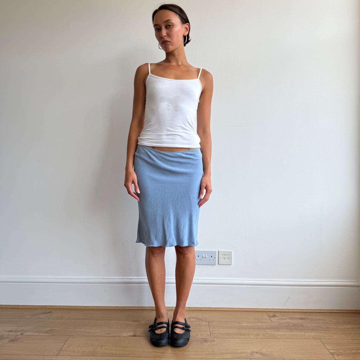 Powder blue linen midi skirt - Size XS
