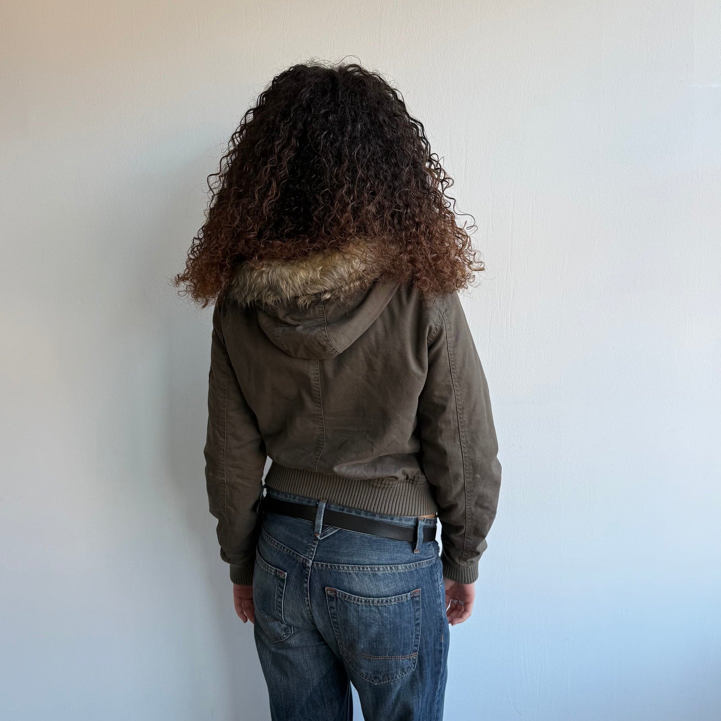 Khaki cargo bomber faux fur hood - Size S/M