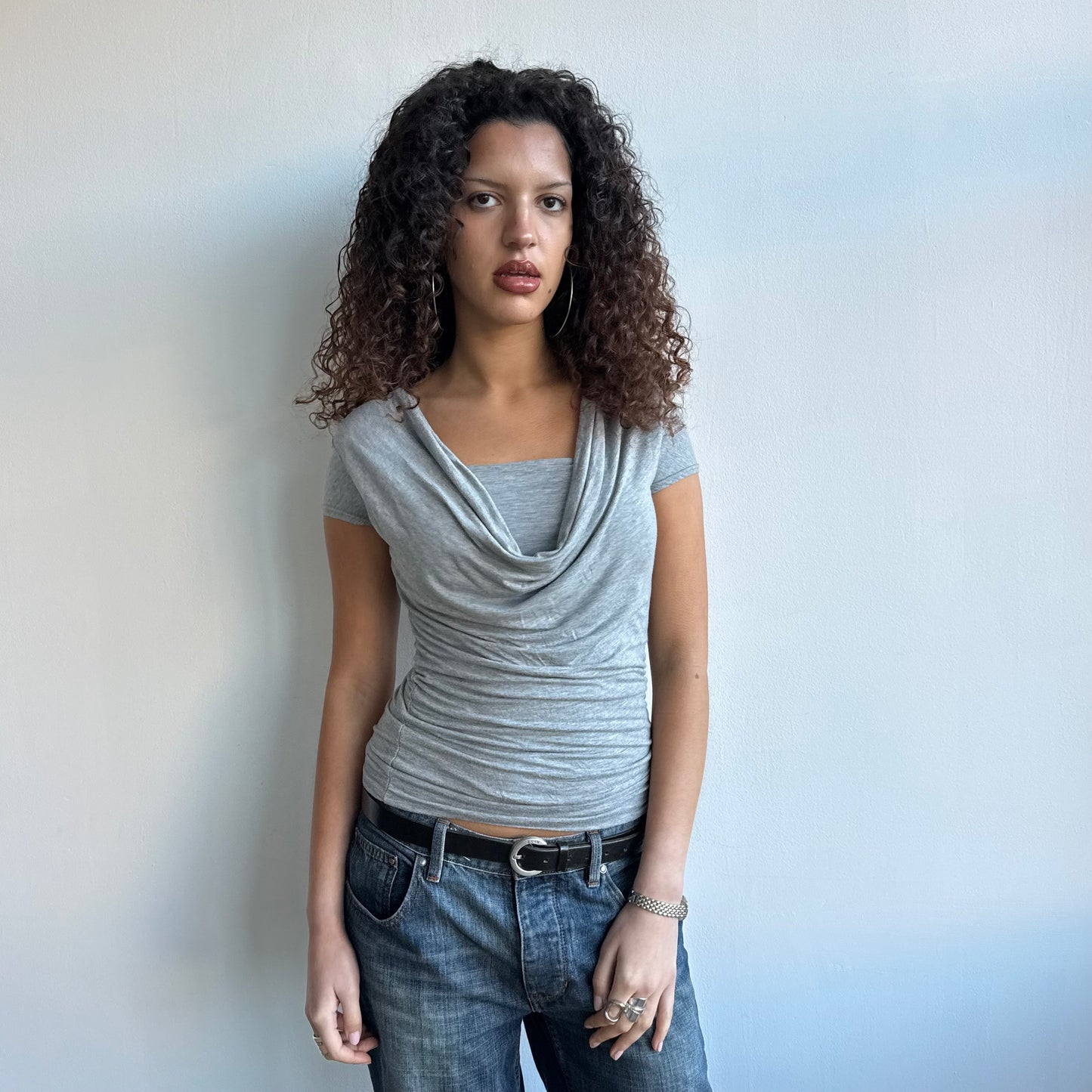 Grey short sleeve cowl top - Size S/M