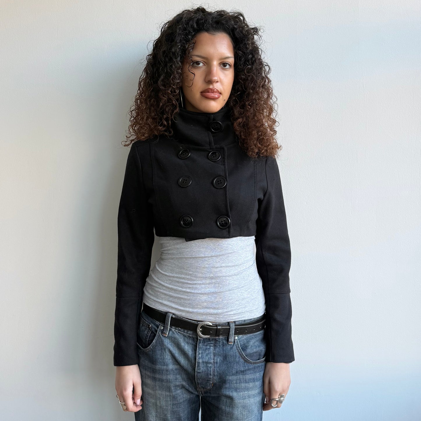 Black cropped peacoat - Size M