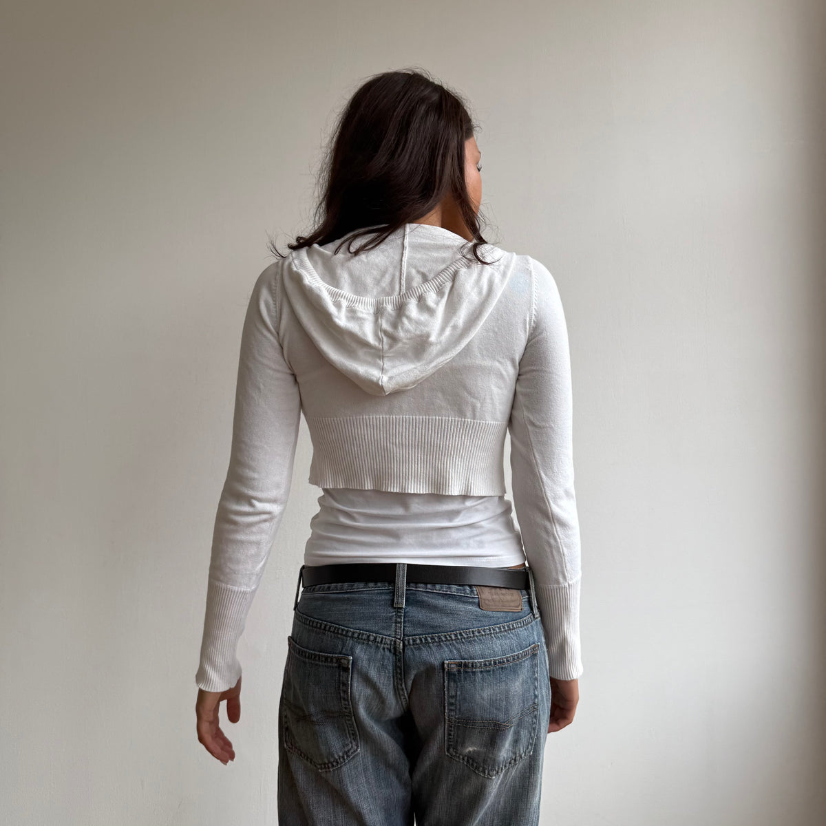 White cropped knit hoodie - Size S
