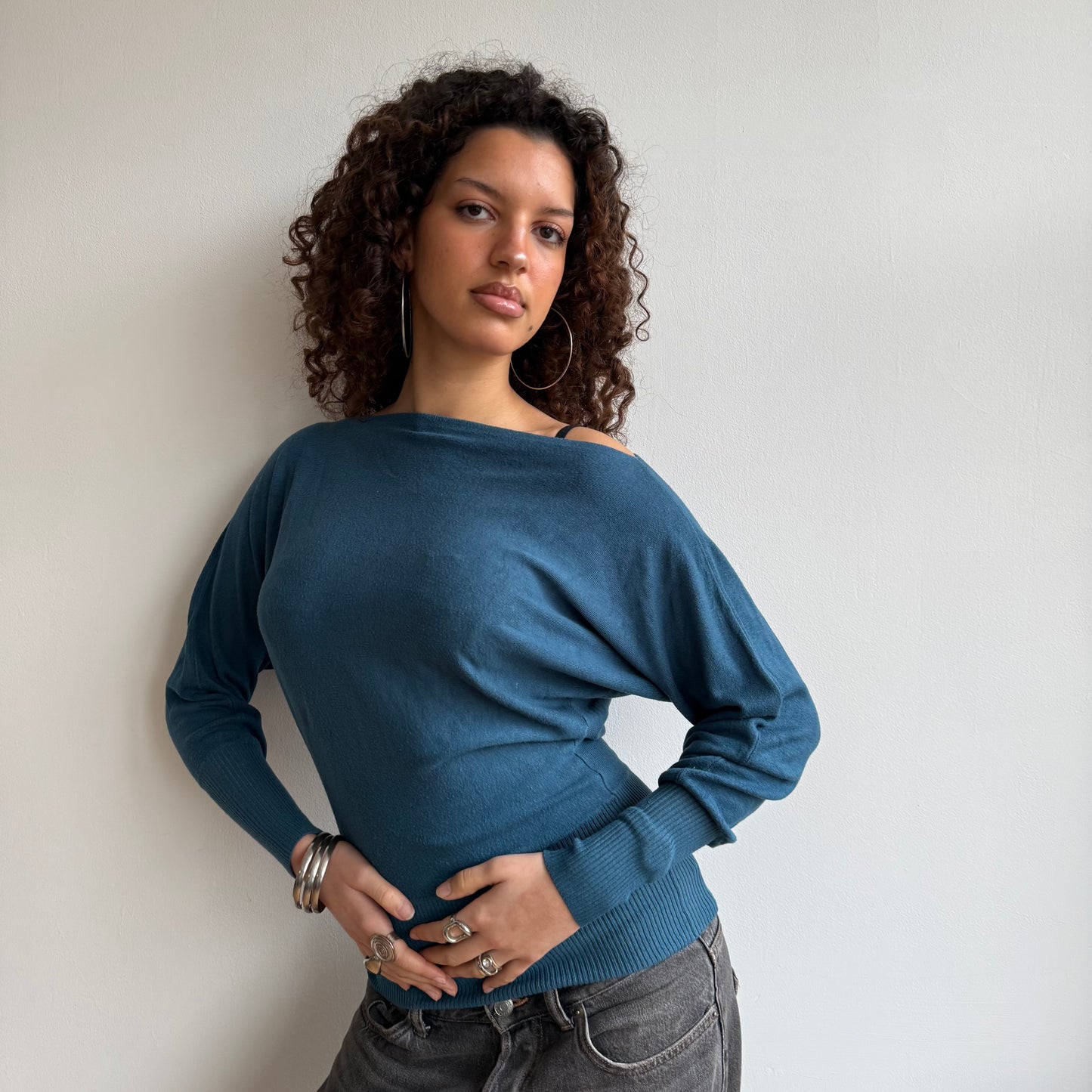 Teal slouchy knit jumper - Size S-M