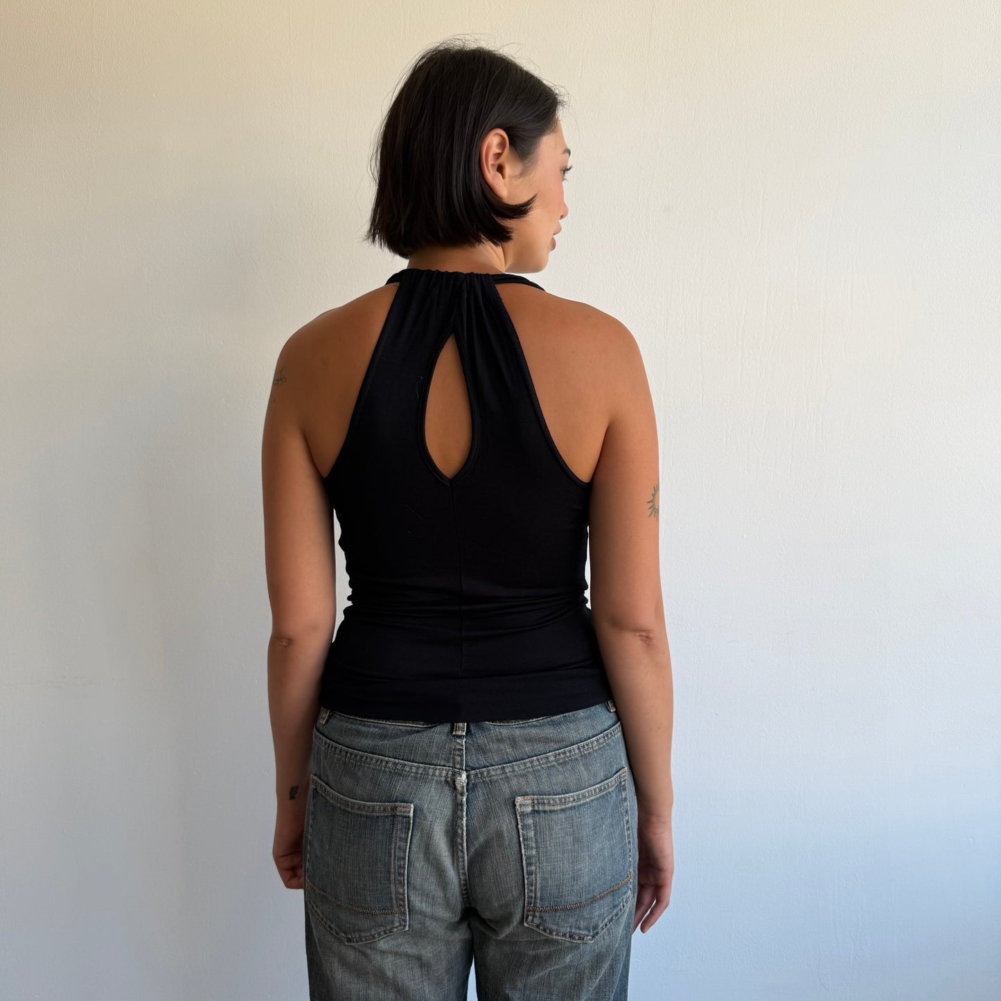 Black cowl neck keyhole top - Size S