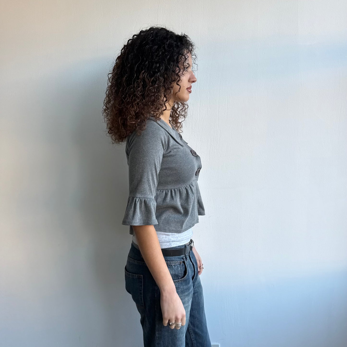 Grey 3/4 sleeve peacoat jumper - Size XS