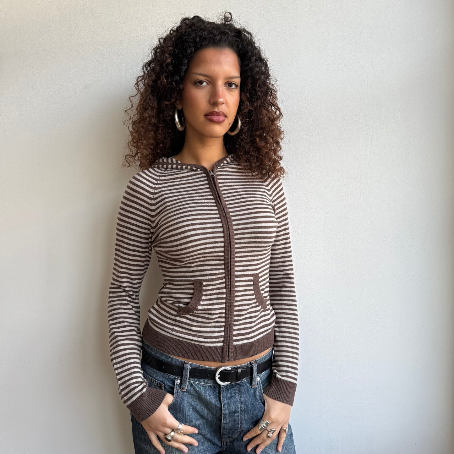 Brown striped hooded knit - Size S