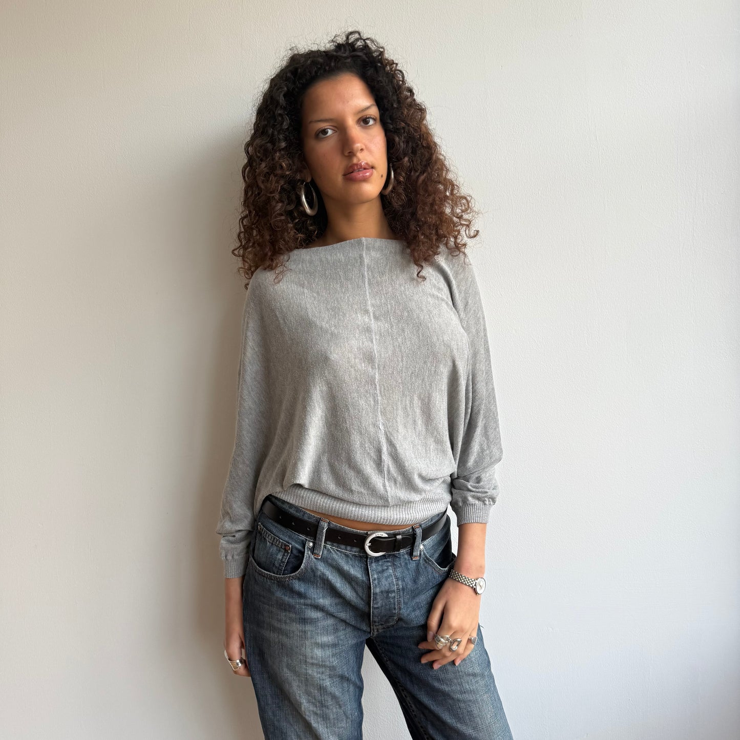 Grey slouchy button knit - Size M