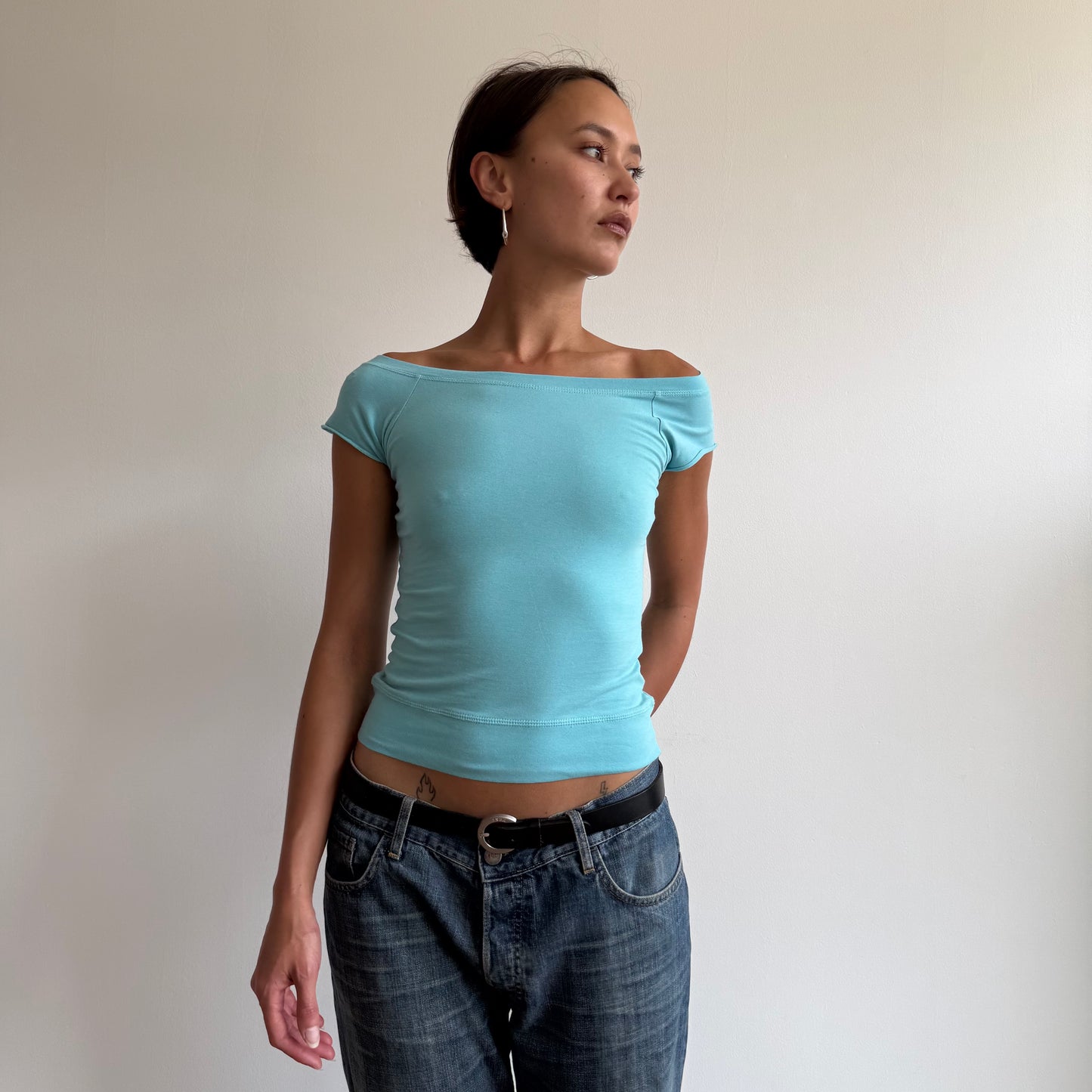 Blue Bardot top - Size S