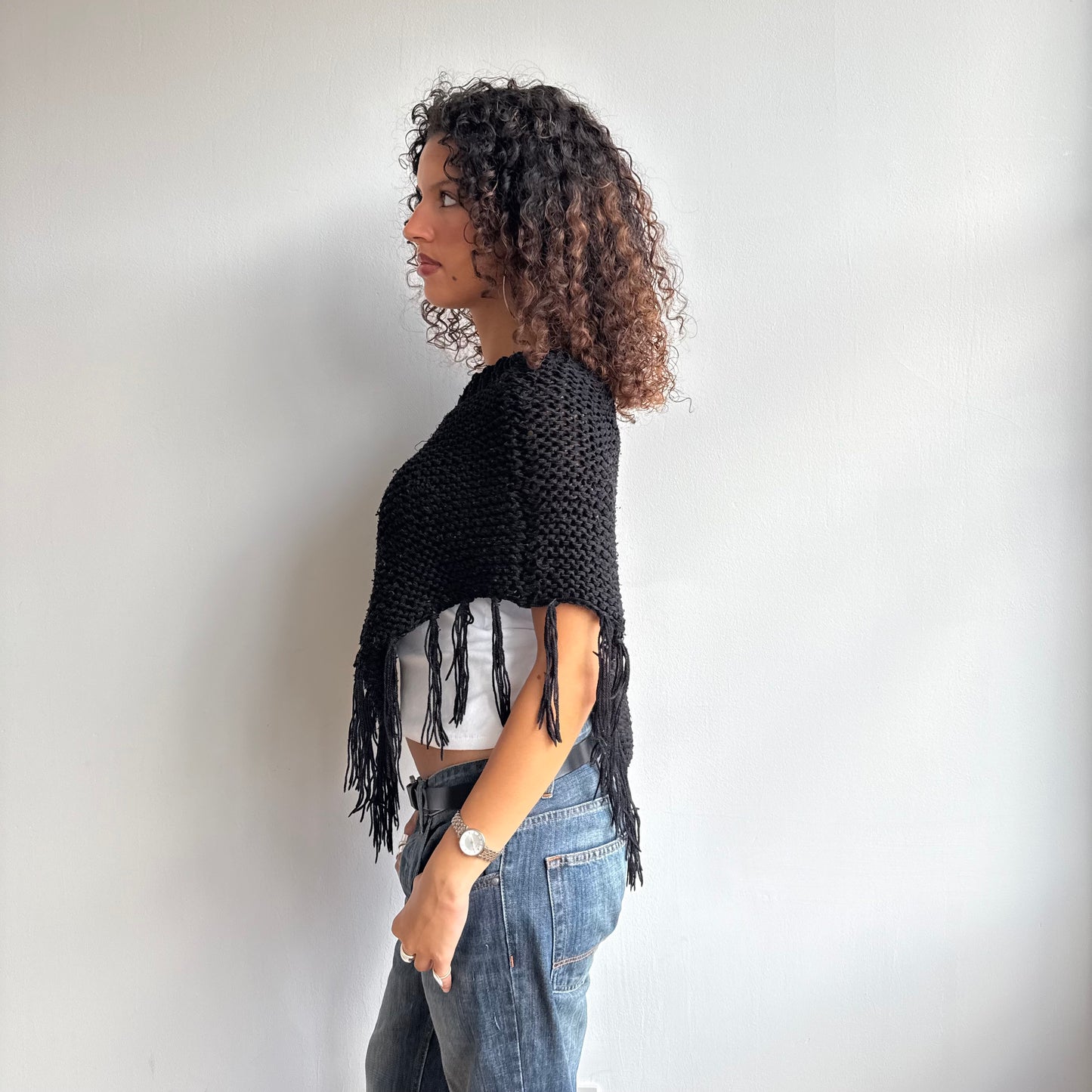 Black tassel poncho - One Size