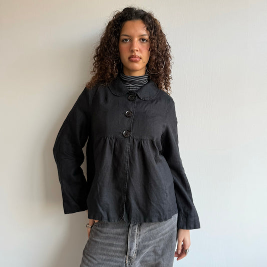 Black linen peacoat - Size M