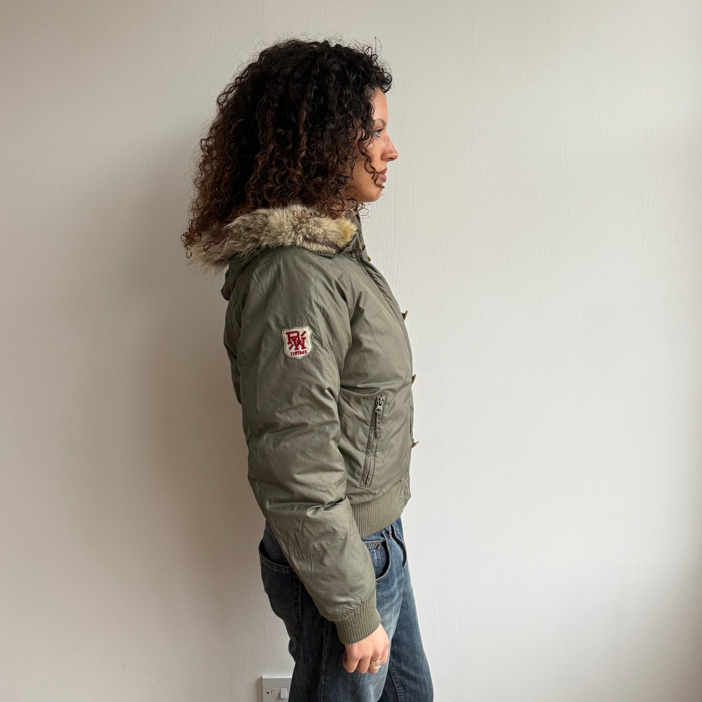 Khaki down fur hood puffer - Size M