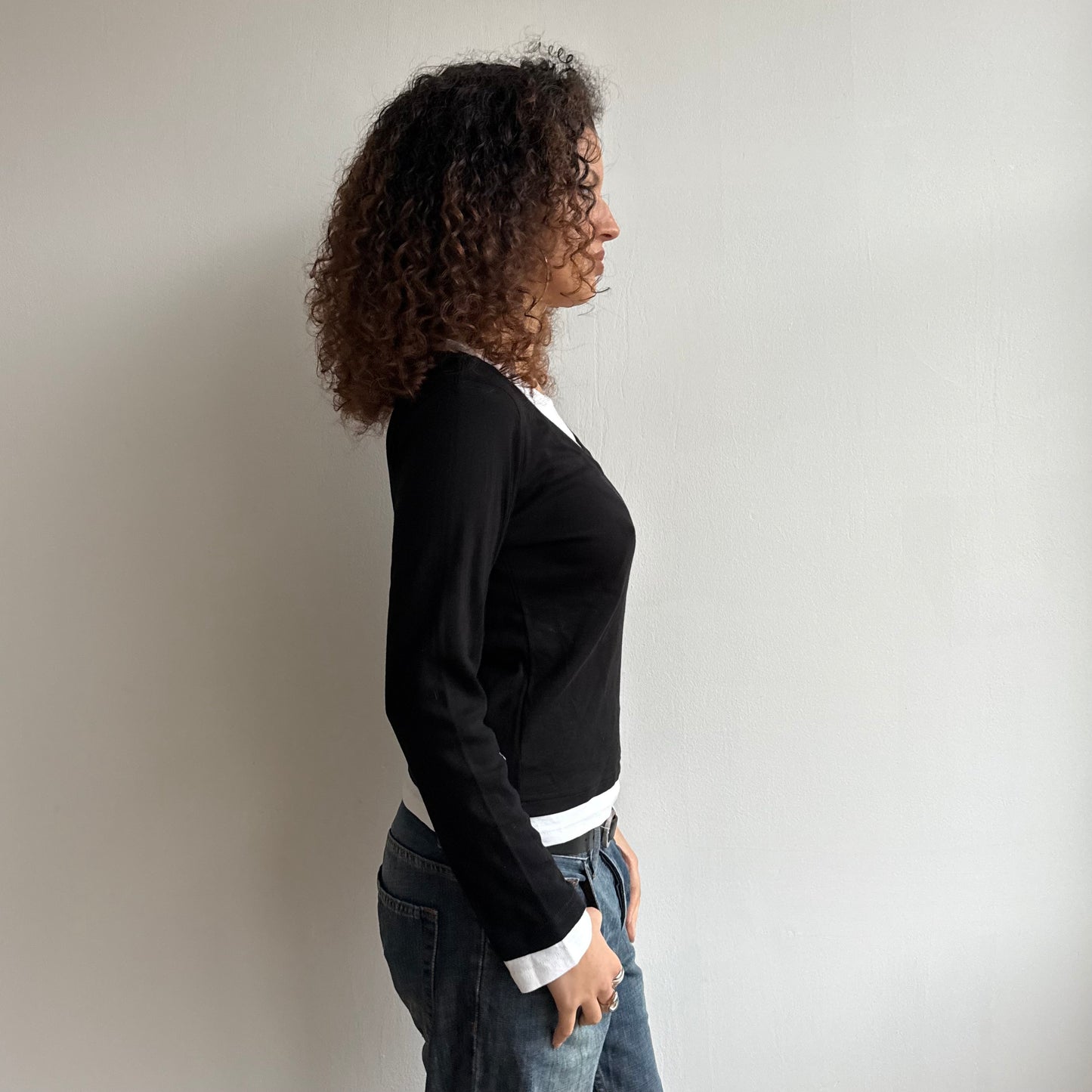 Black + white double layer t-shirt - Size M