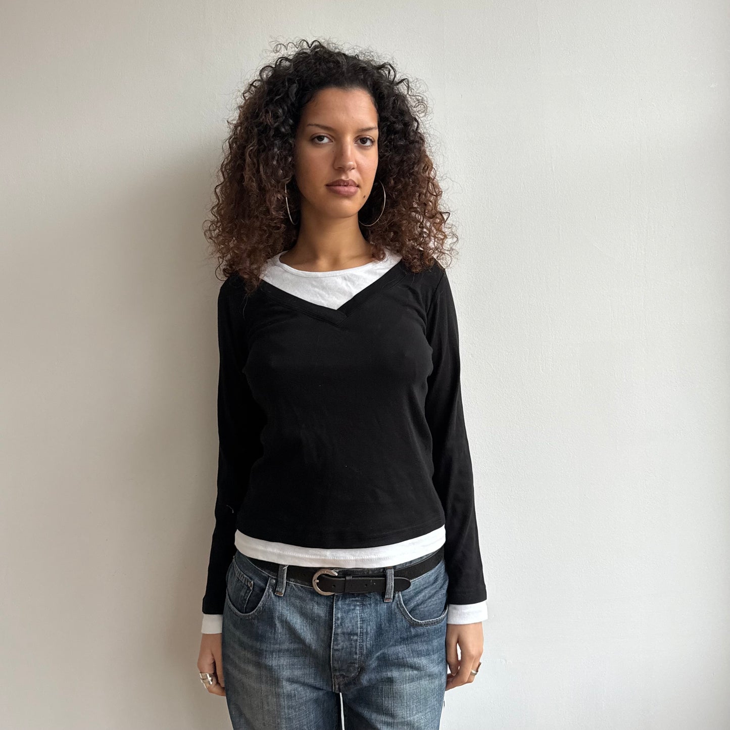 Black + white double layer t-shirt - Size M