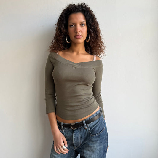 Khaki 3/4 sleeve top - Size S