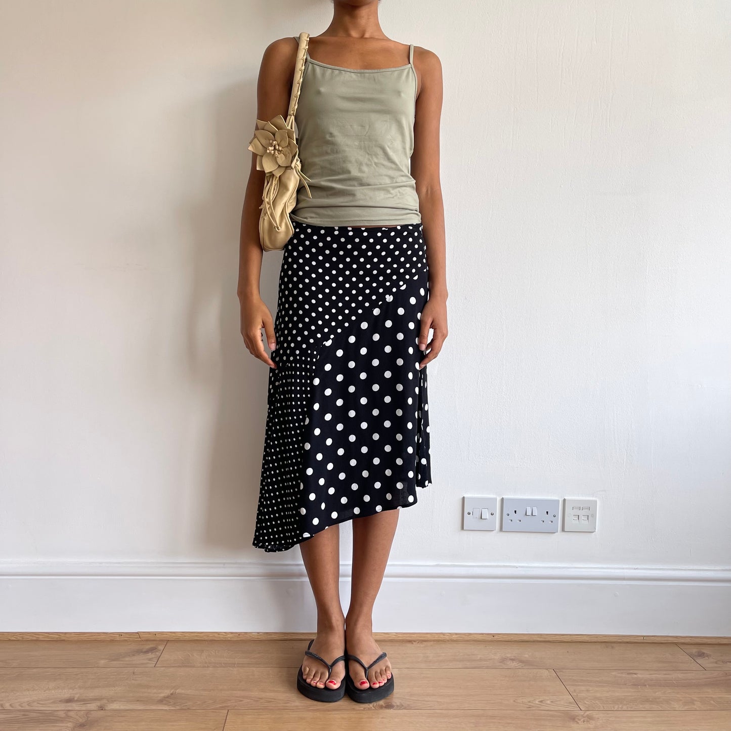 Black polka dot midi skirt - Size S