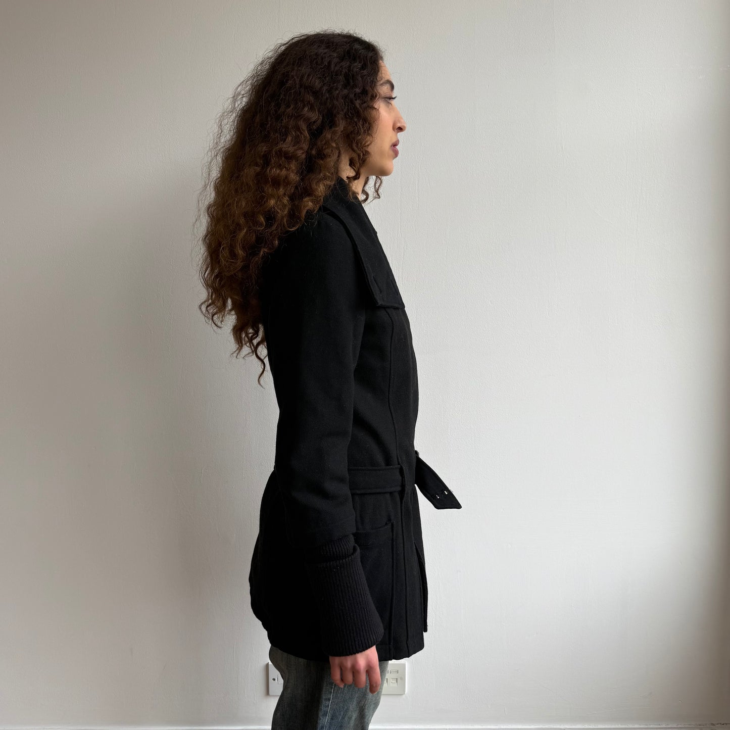 Black asymmetric belt coat - Size M