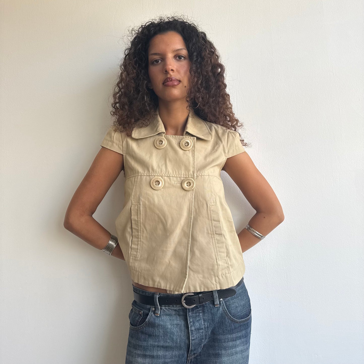 Beige short sleeve peacoat - Size S