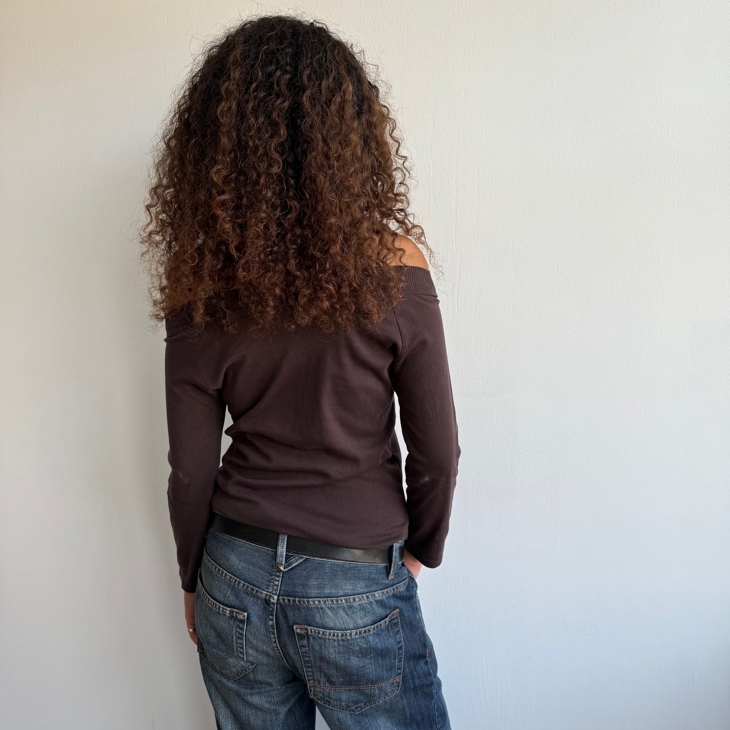 Brown bardot 3/4 sleeve top - Size S