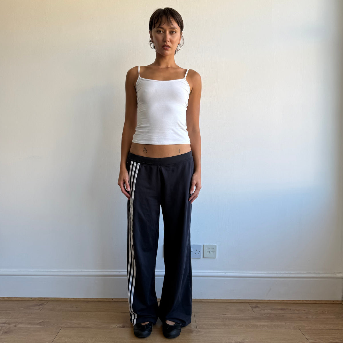 Navy Adidas 3 stripe wide leg yoga pants - Size L