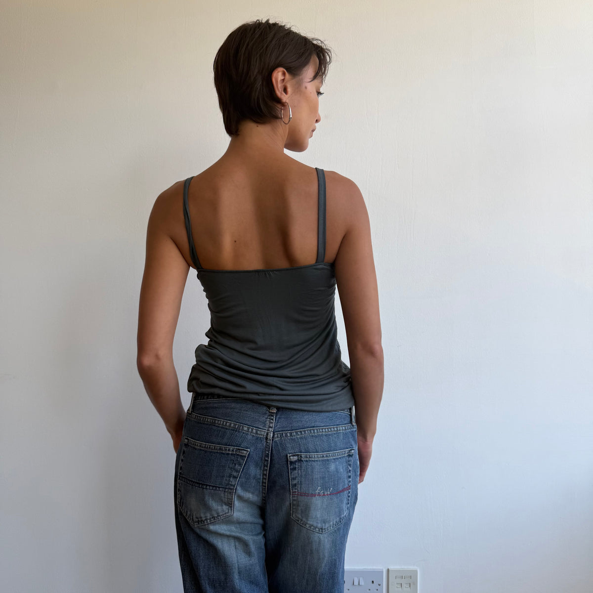 Grey v-neck cinched waist top - Size S