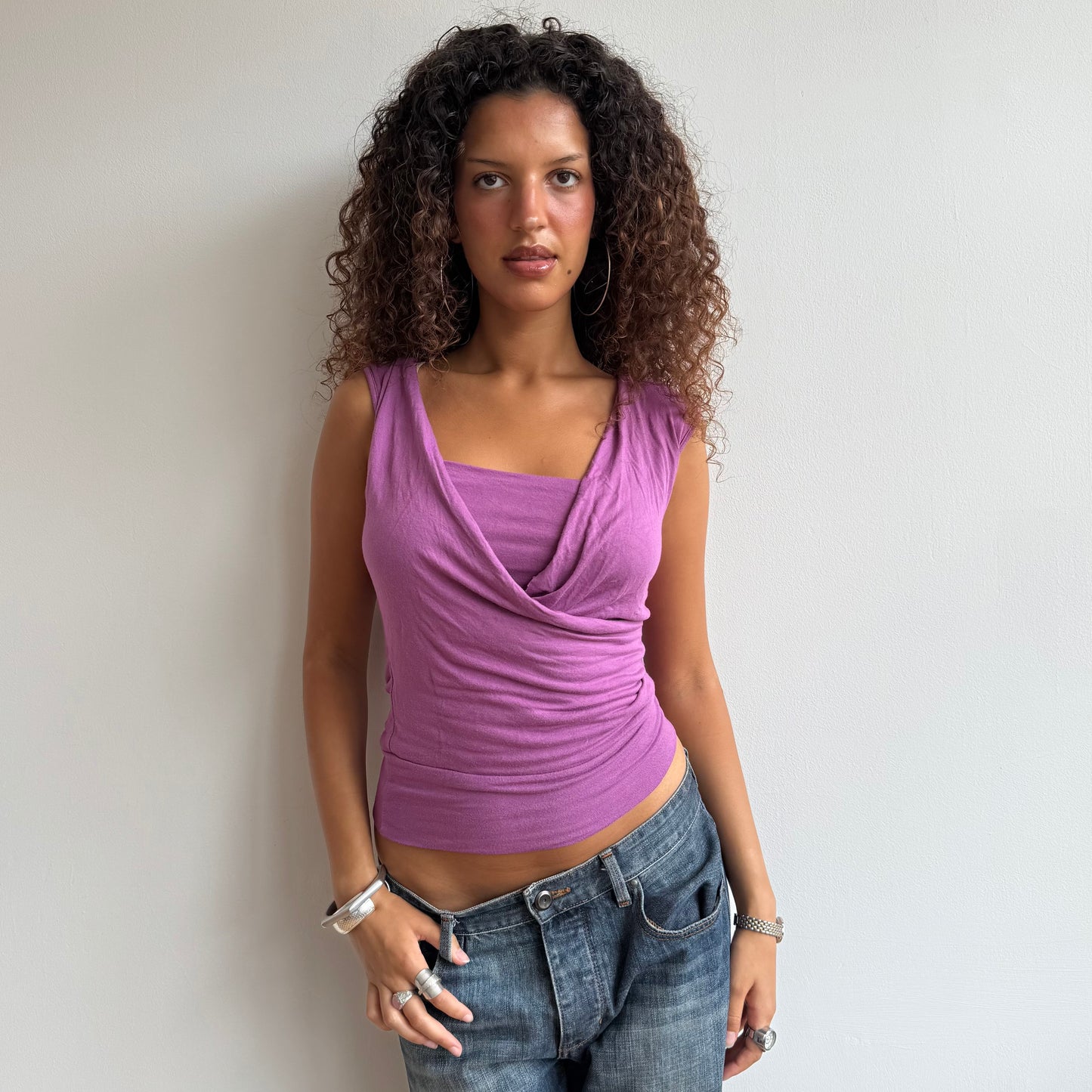 Purple wrap front top - Size S/M