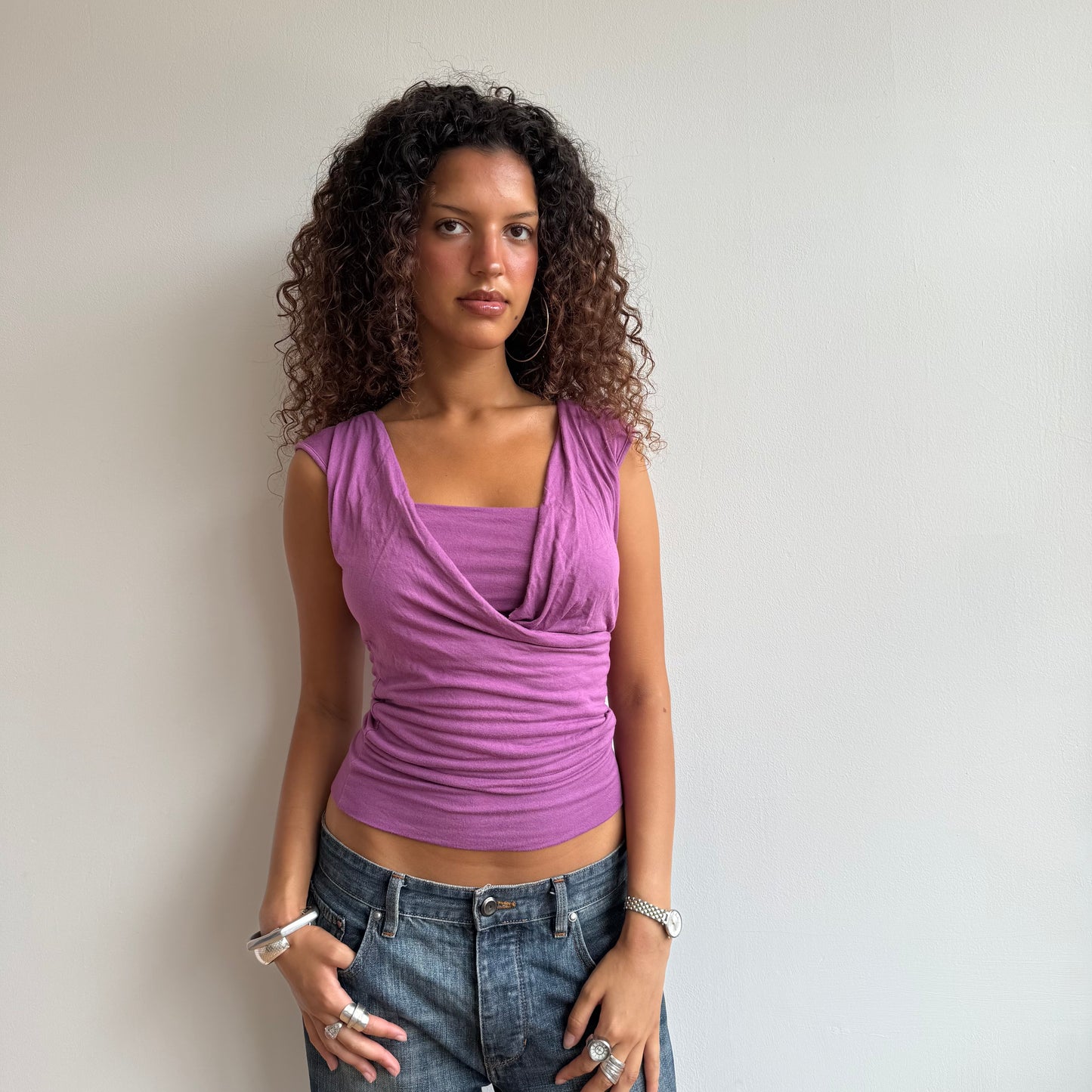 Purple wrap front top - Size S/M