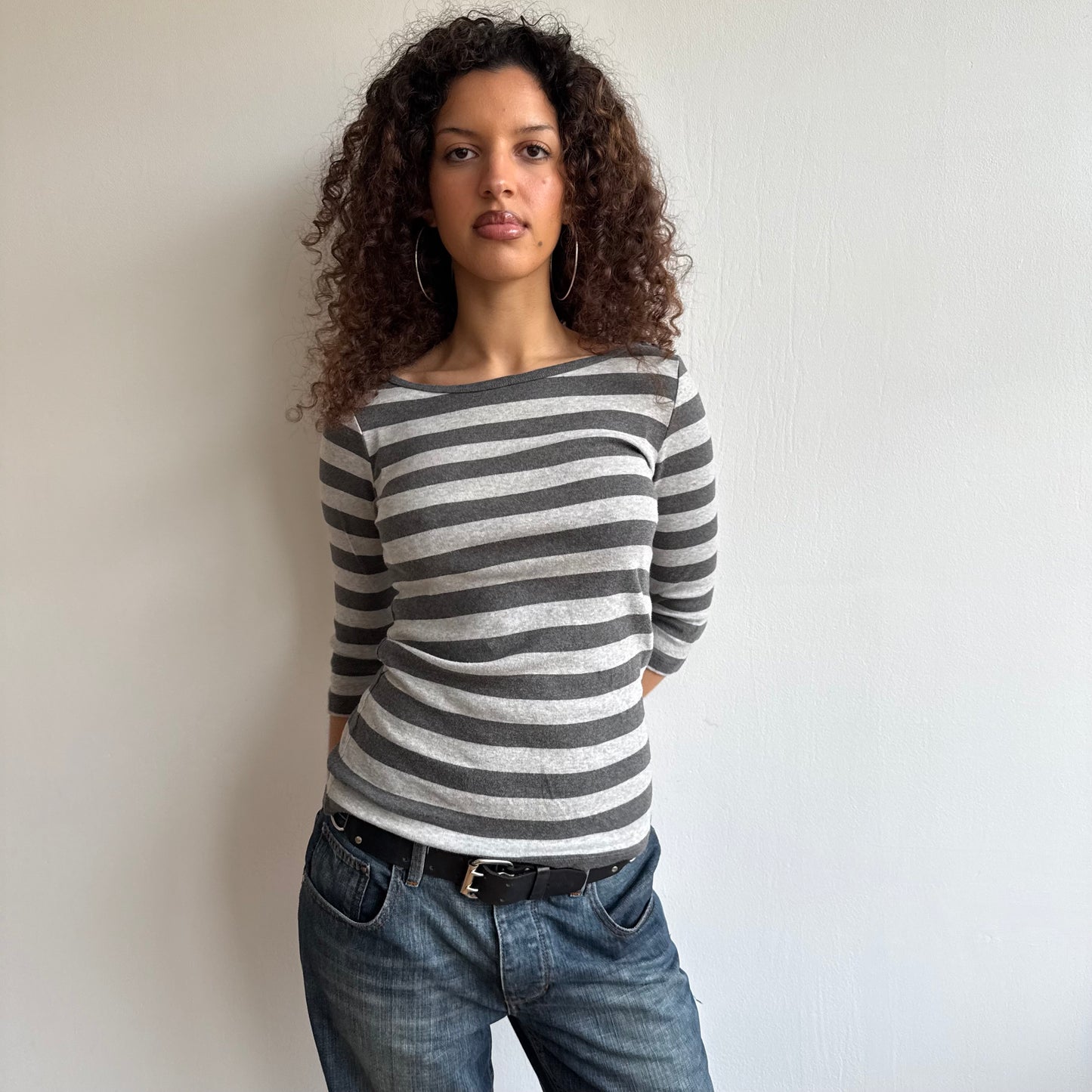 Grey striped breton top - Size S