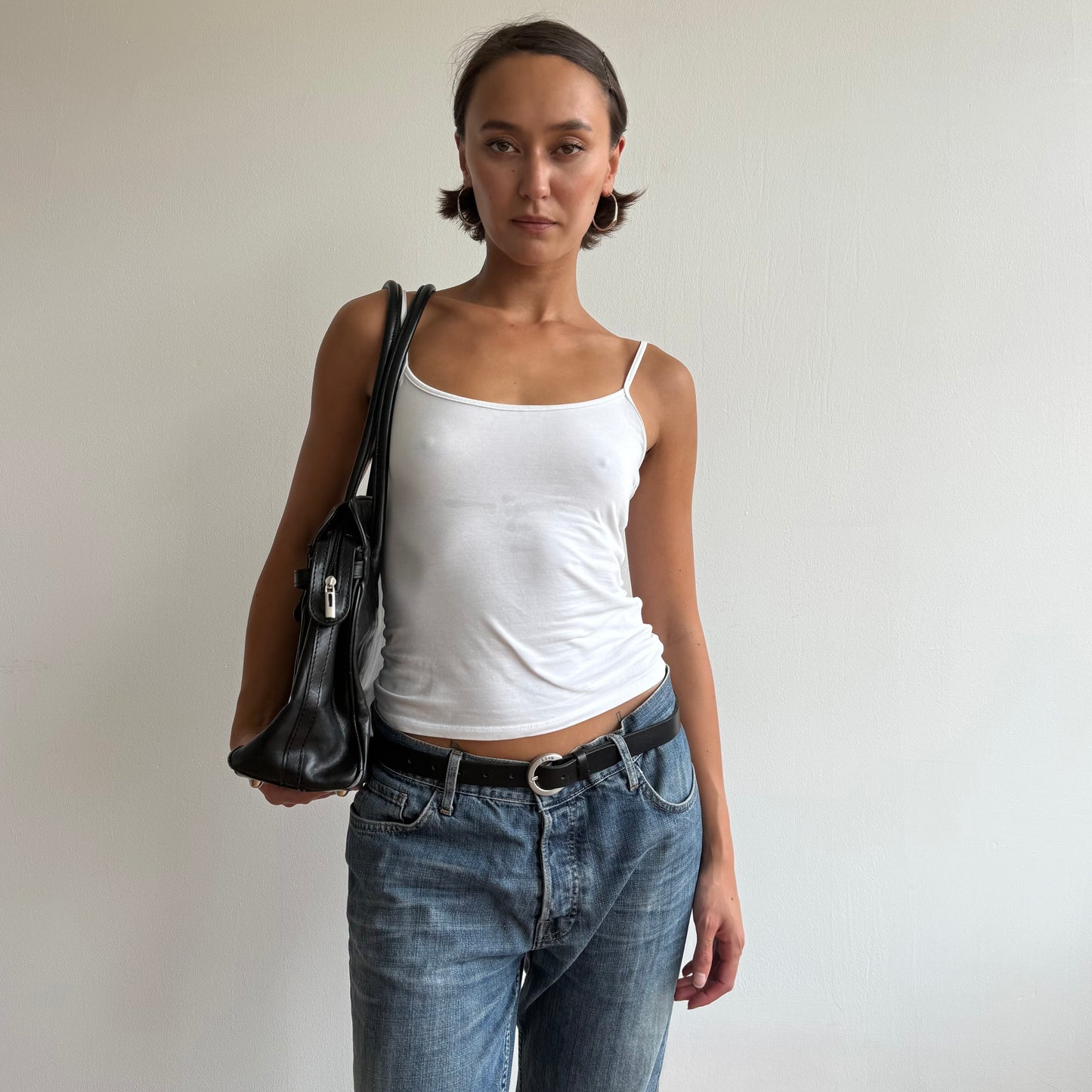 Black leather firkin bag - One Size
