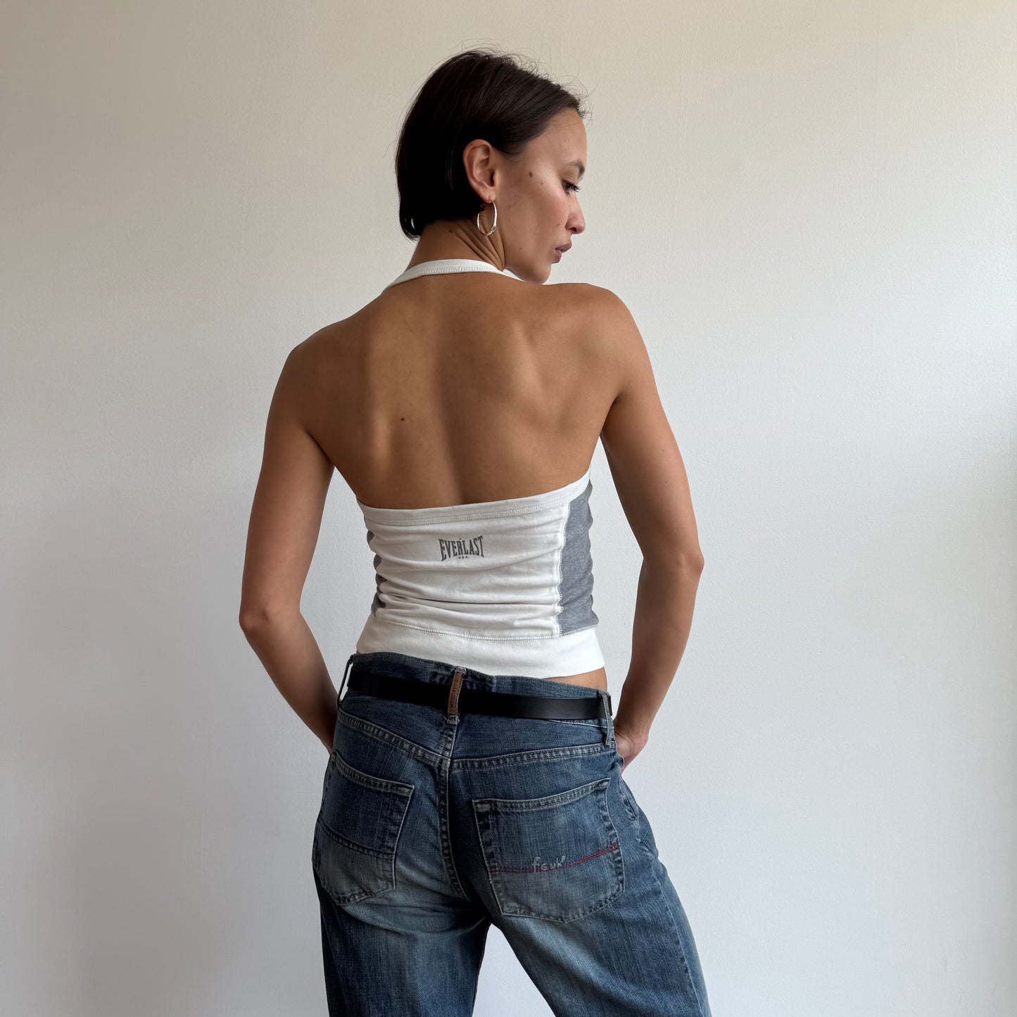 Grey + white sporty halter top - Size S