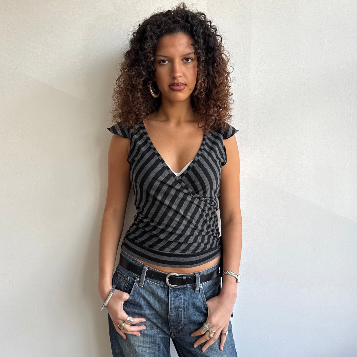 Black + grey ballet wrap top - Size M