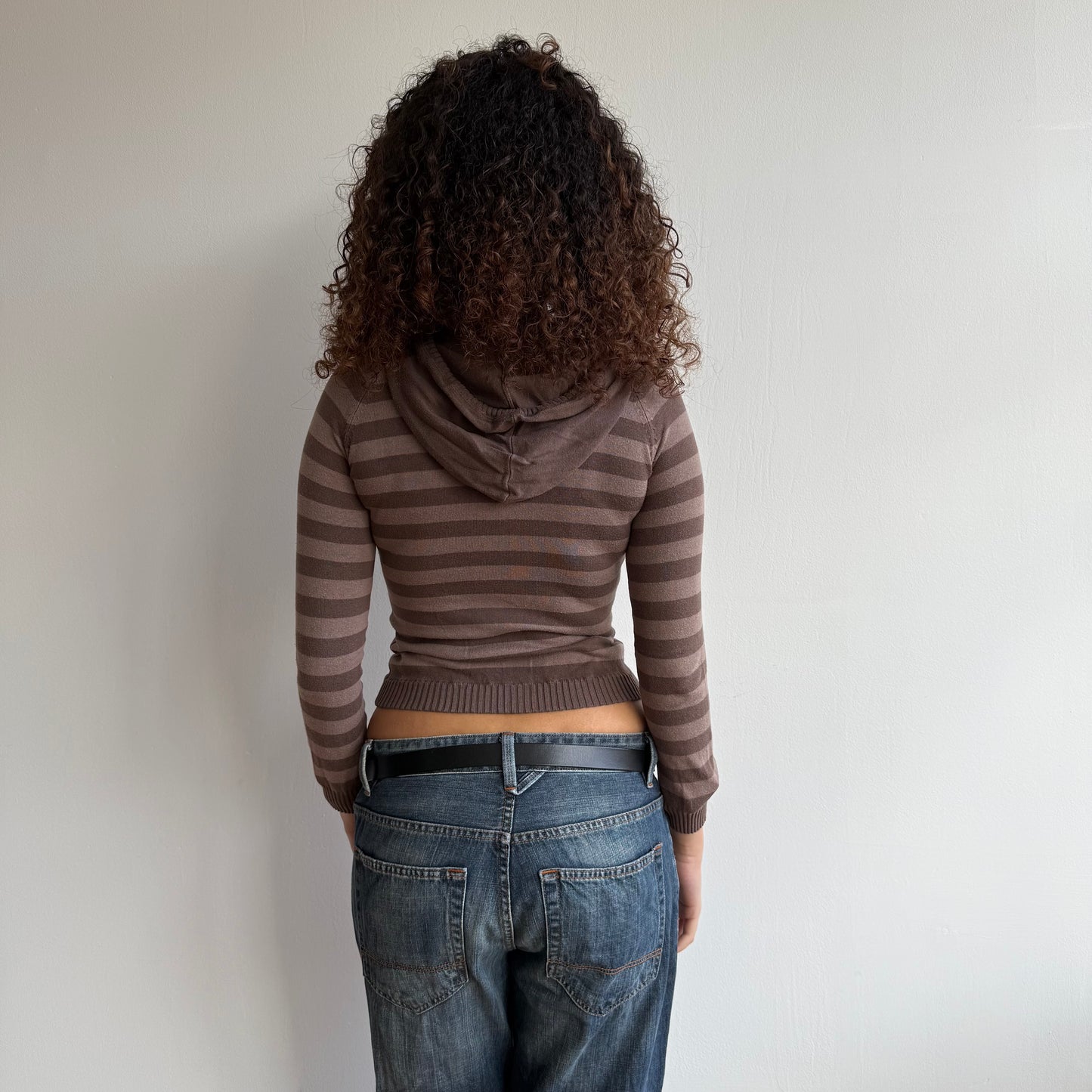 Brown striped knit hoodie - Size XS