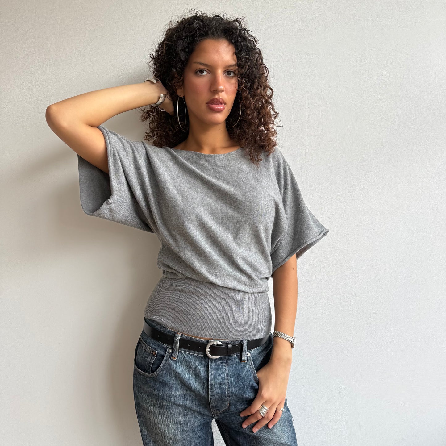 Dark short sleeve slouchy knit - Size S/M