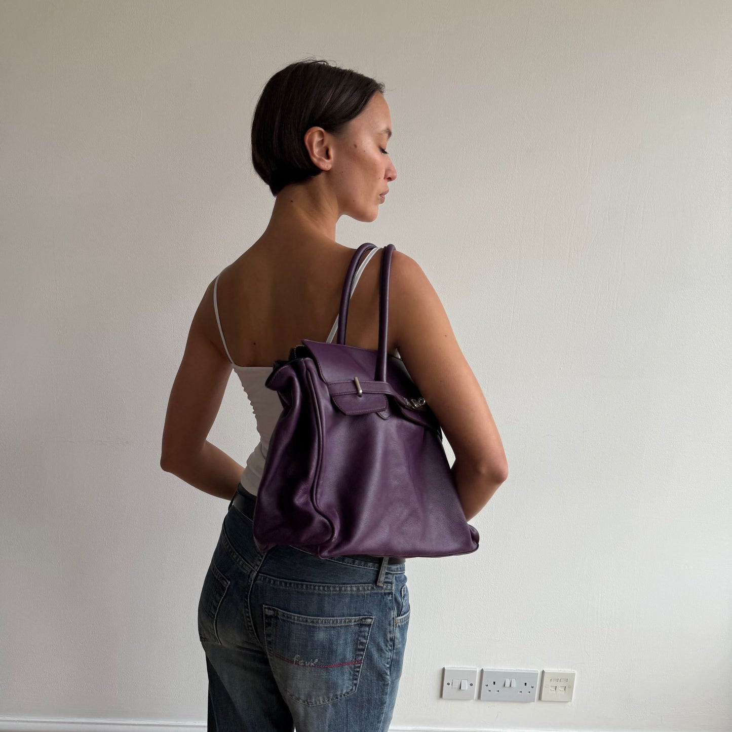 Purple leather ‘firkin’ bag - One Size