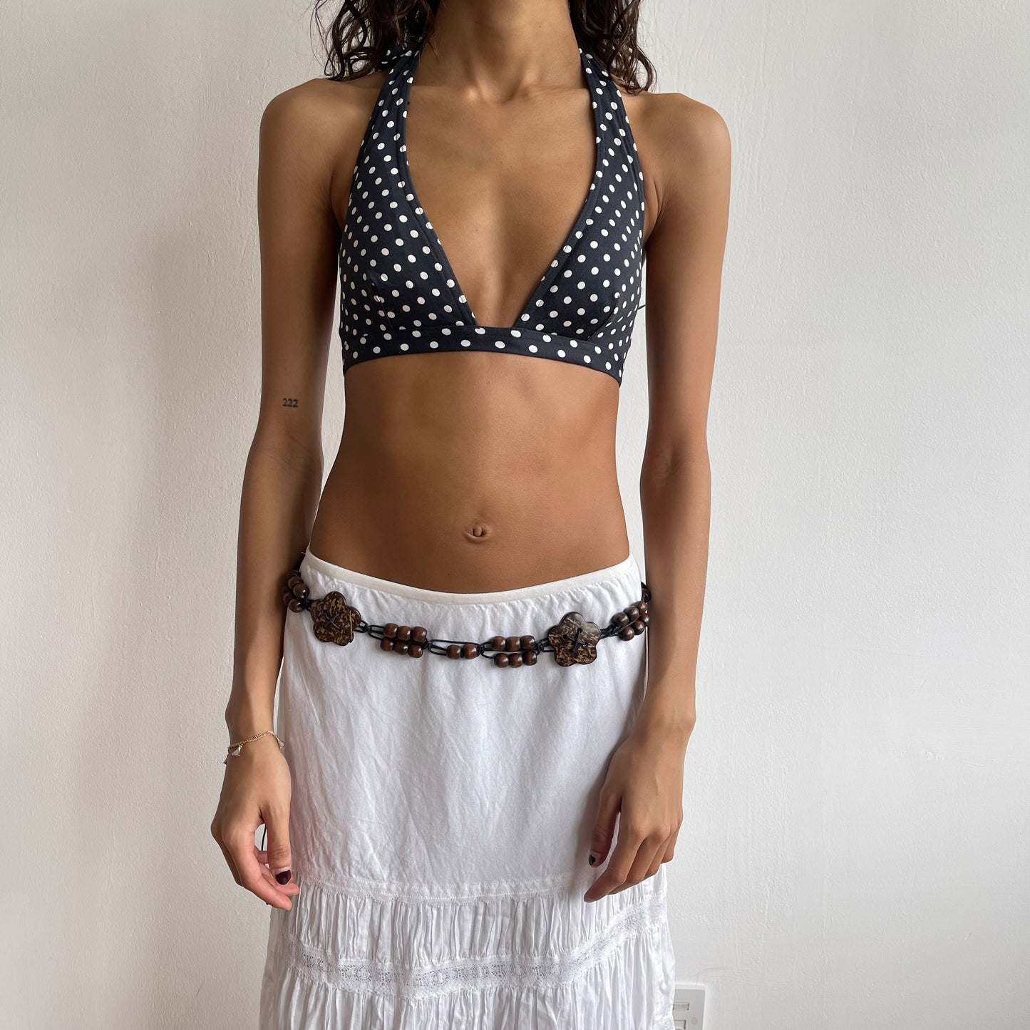Brown beaded boho belt (2) - O/S