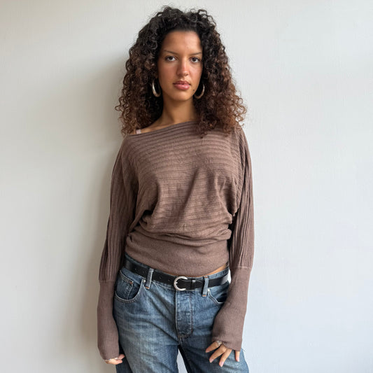 Taupe ribbed slouchy knit - Size S/M