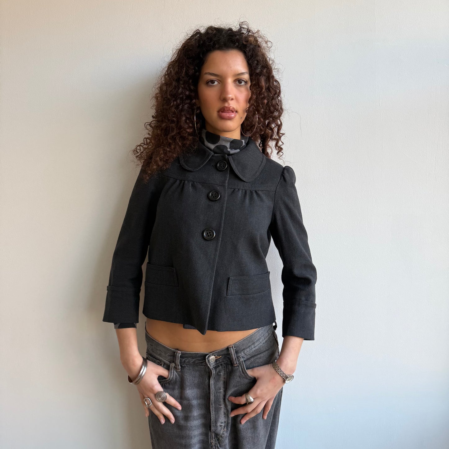 Grey round collar peacoat - Size S