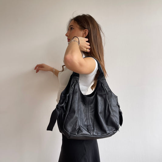 Black leather slouchy bag
