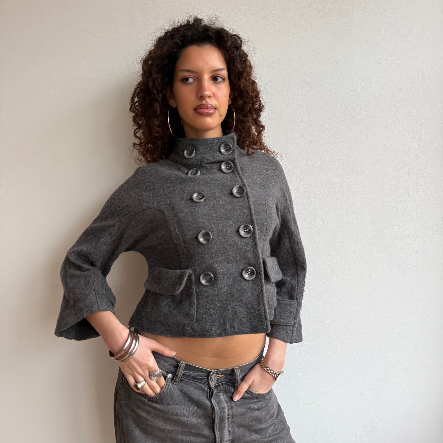 Grey wool pea jacket - Size S