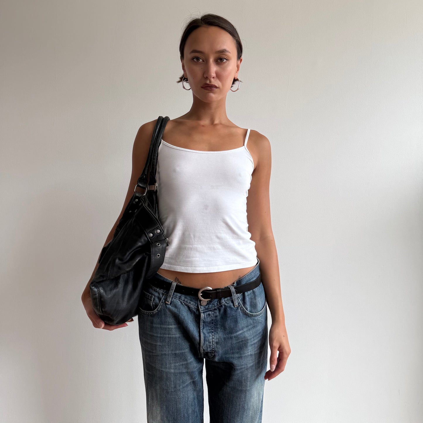 Black leather buckle bag - One Size