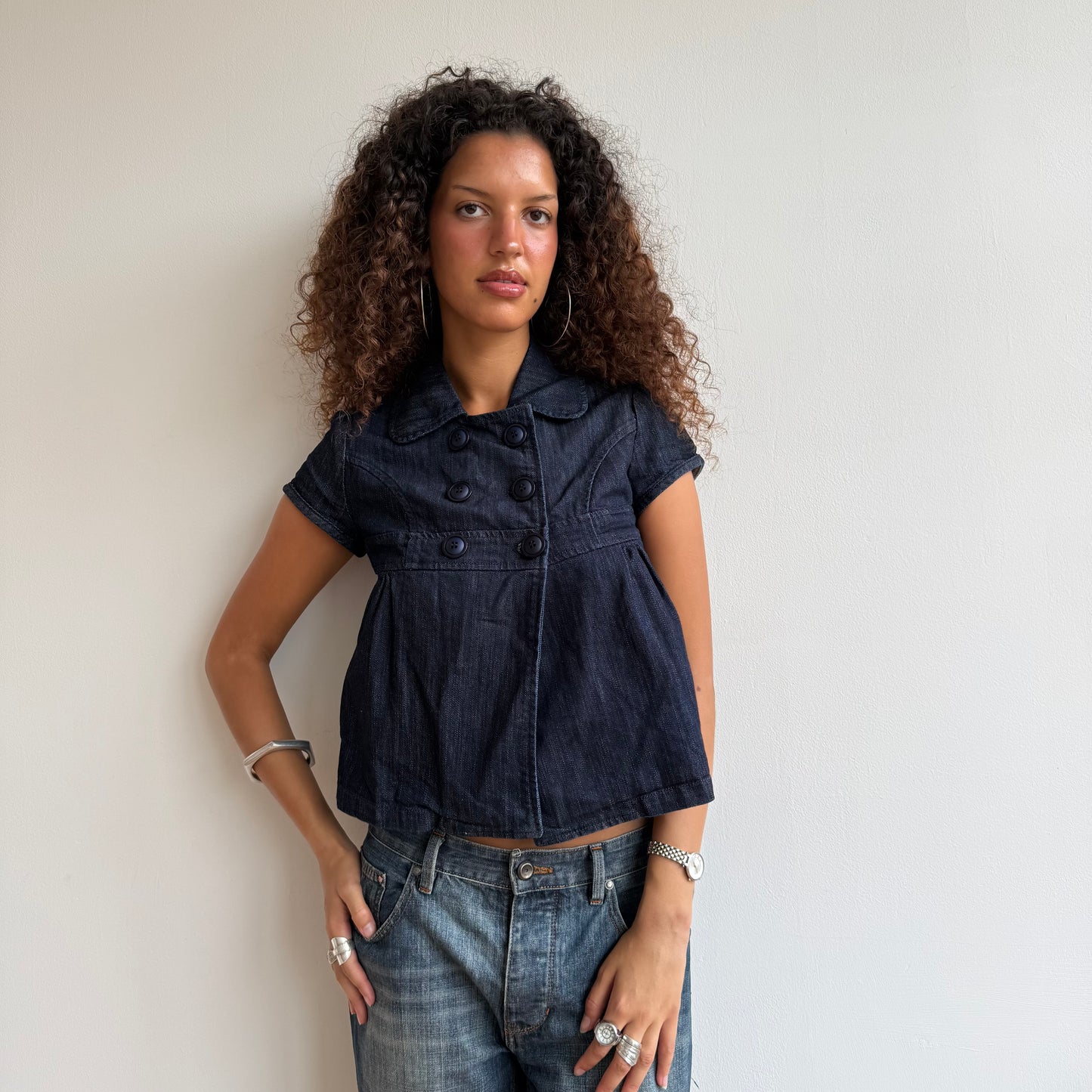 Denim short sleeve peacoat - Size S