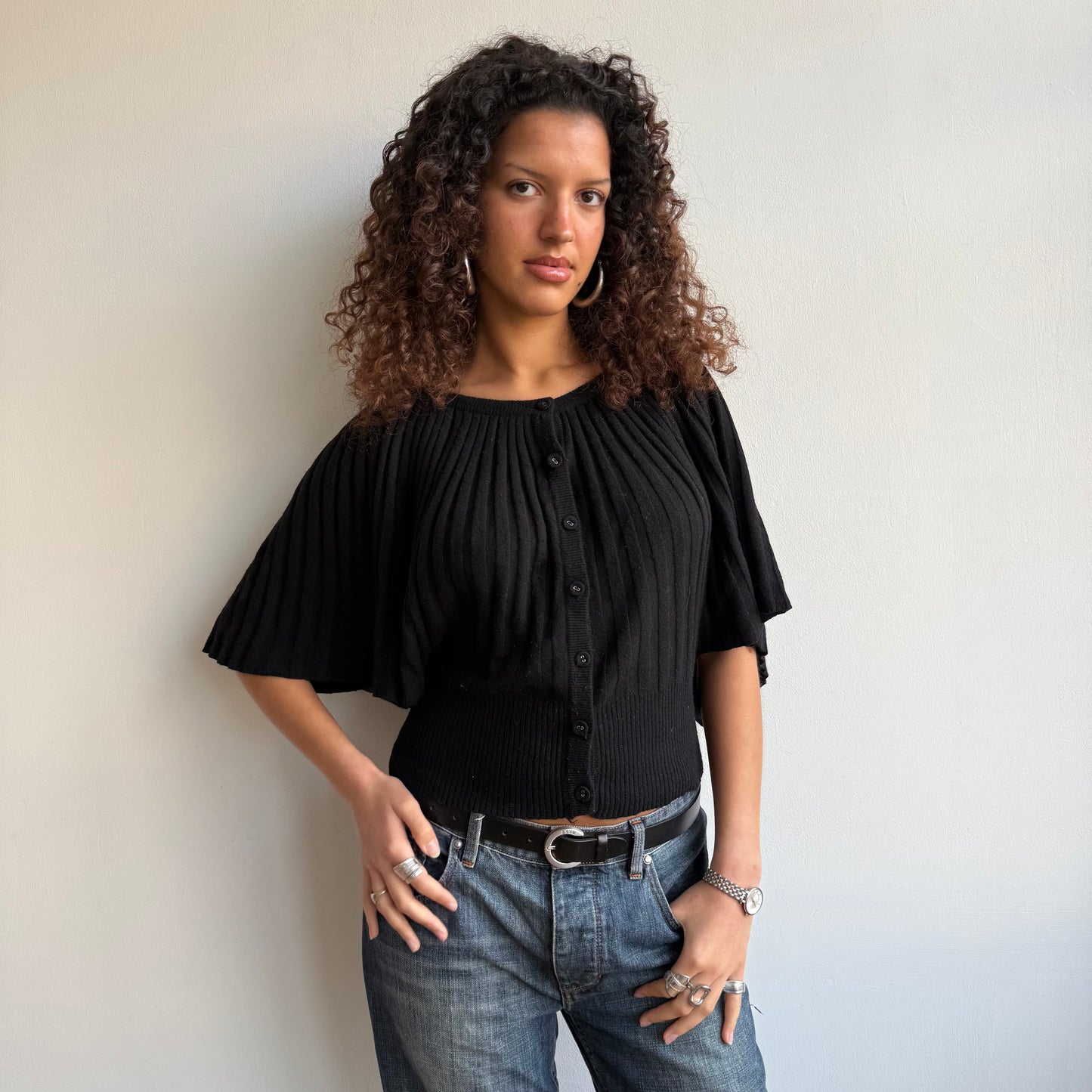 Black button batwing knit - Size M