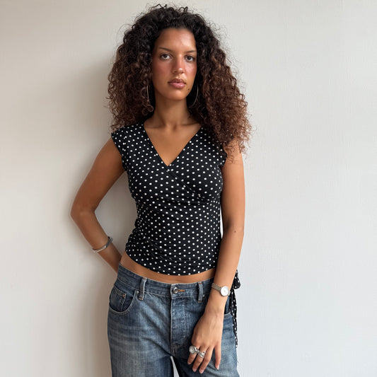 Polka dot tie side wrap top - Size S + M