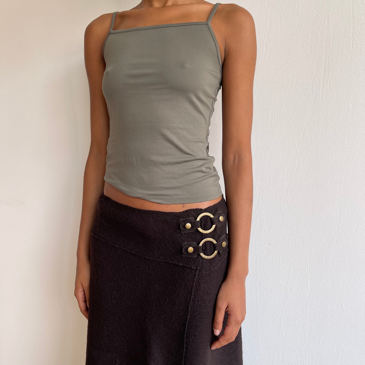 Dark khaki slinky cami - Size S