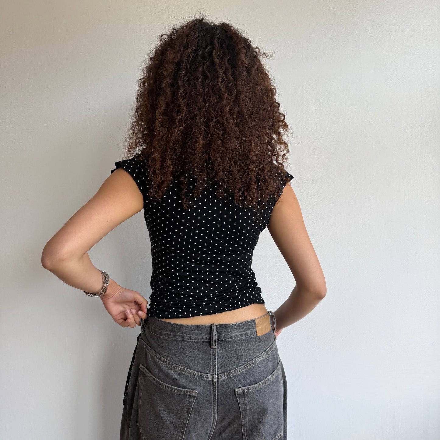 Polka dot wrap tie side top - Size M/L