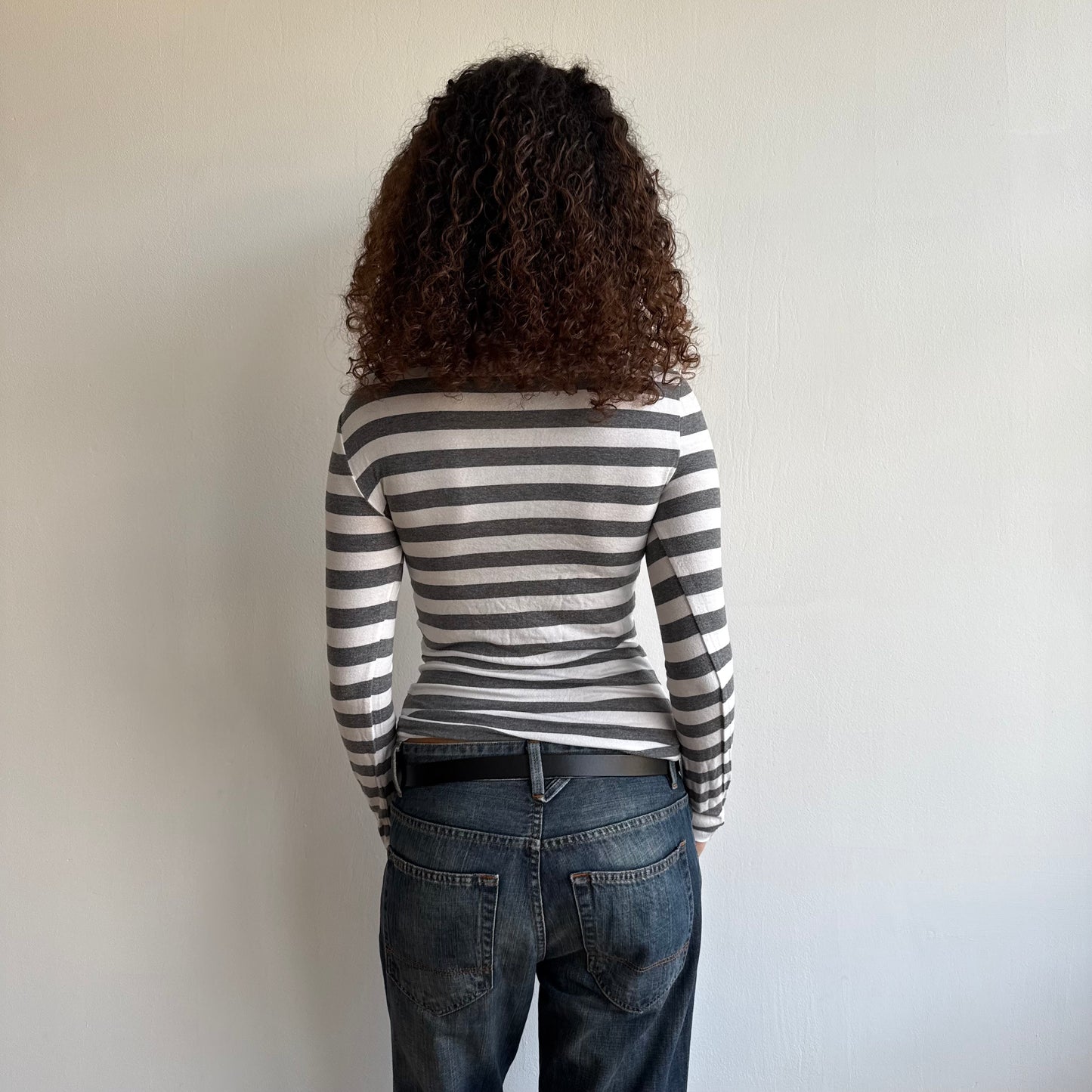 Grey + white stripe roll neck - Size S